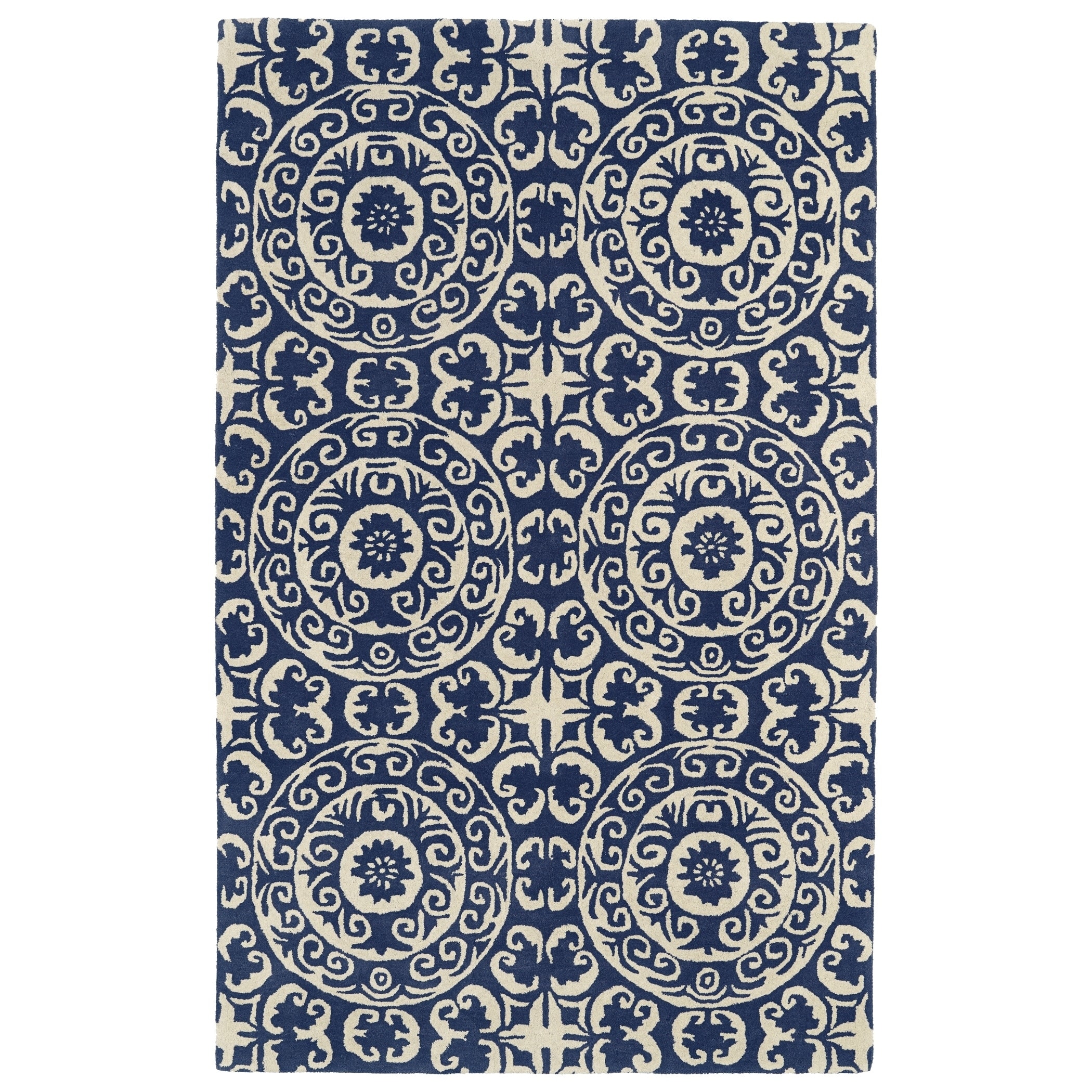 Hand tufted Runway Navy/ Ivory Suzani Wool Rug (8x11)