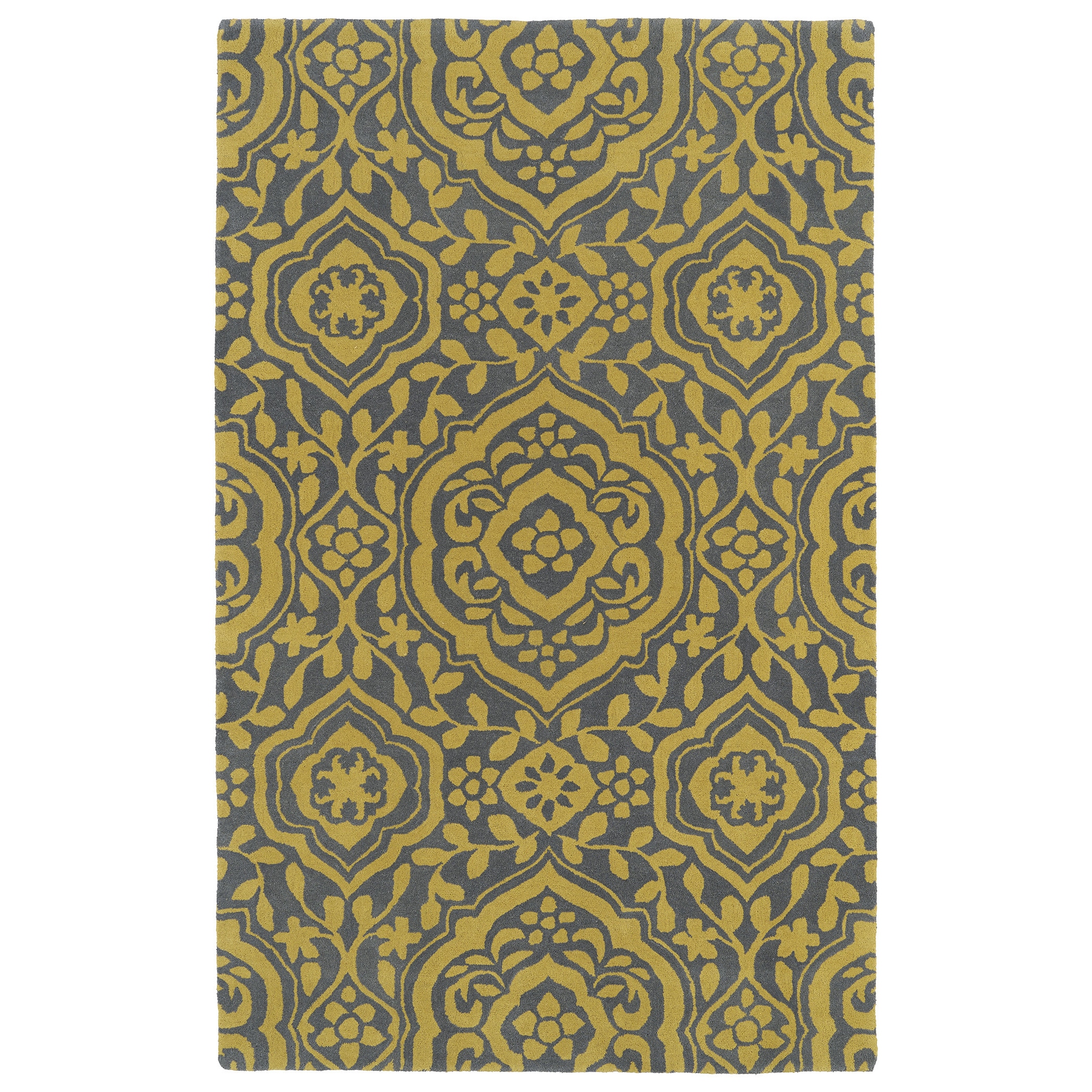 Hand tufted Runway Grey/ Yellow Damask Wool Rug (8 X 11)