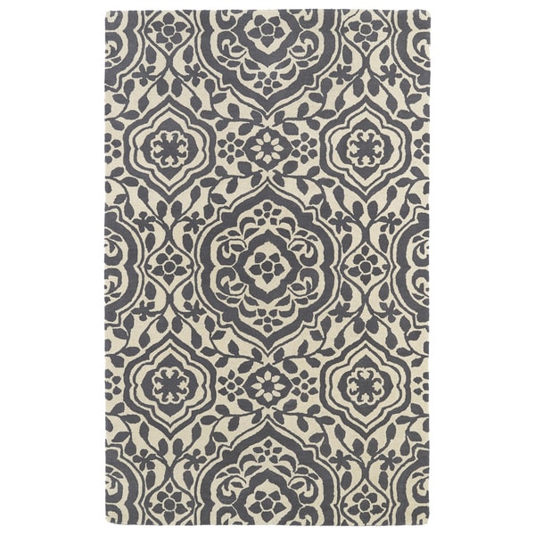 Hand-tufted Runway Charcoal/ Ivory Damask Wool Rug - 9'6 x 13'