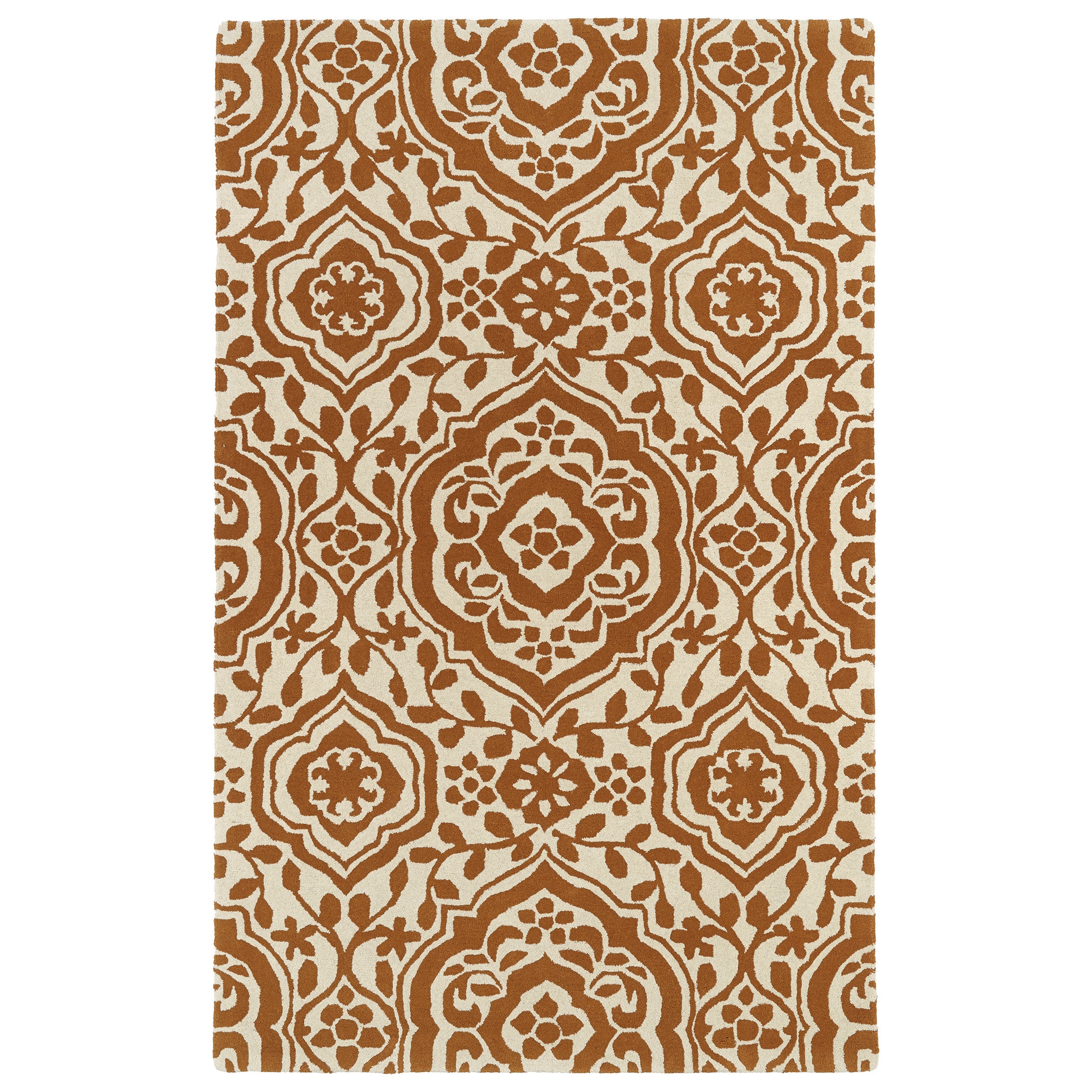 Kaleen Rugs Hand tufted Runway Pumpkin/ Ivory Damask Wool Rug (96 X 13) Ivory Size 96 x 13