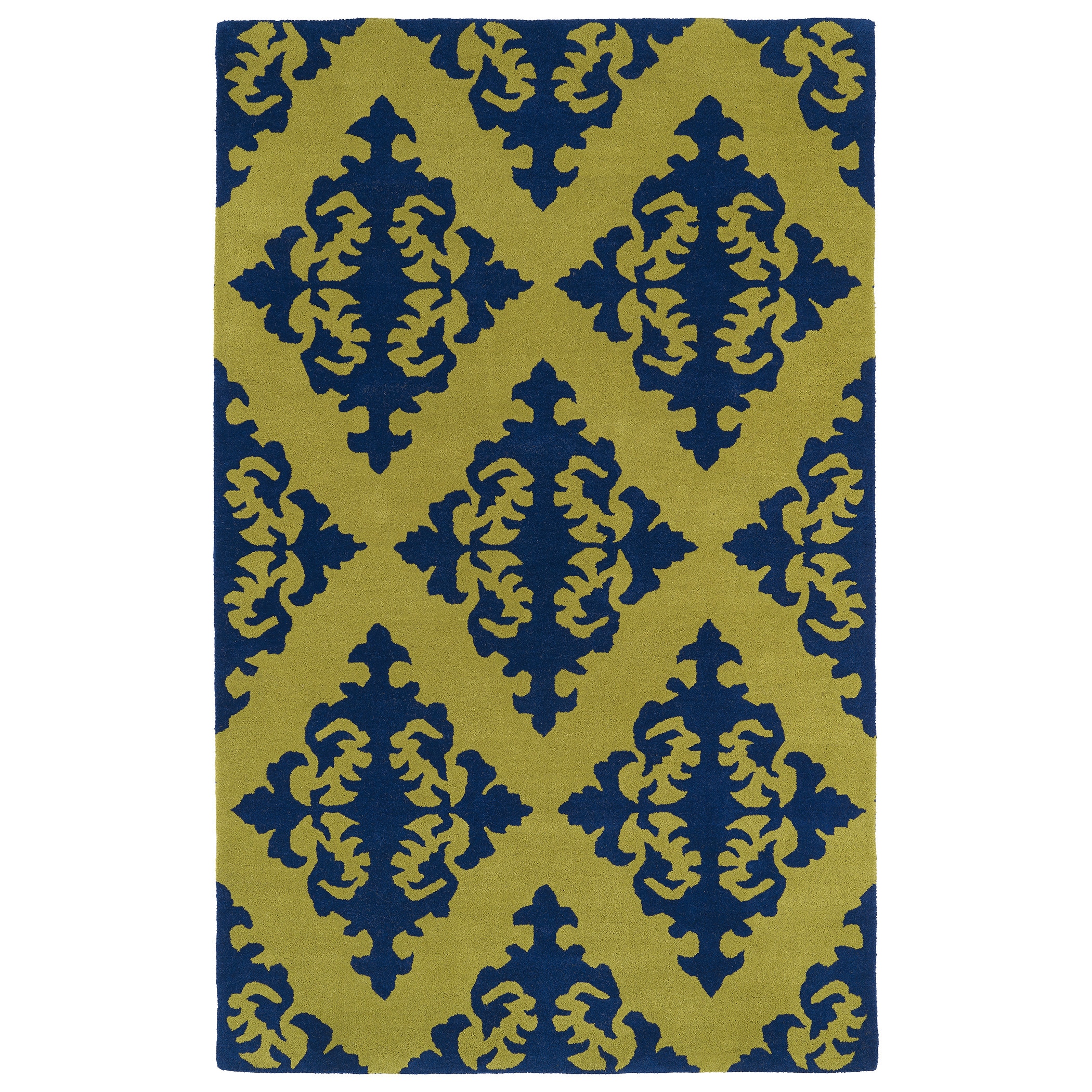 Hand tufted Runway Navy/ Gold Damask Wool Rug (96 X 13)