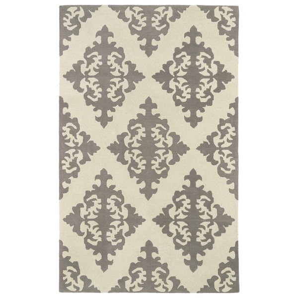 Hand-tufted Runway Light Brown/ Ivory Damask Wool Rug (8' x 11')