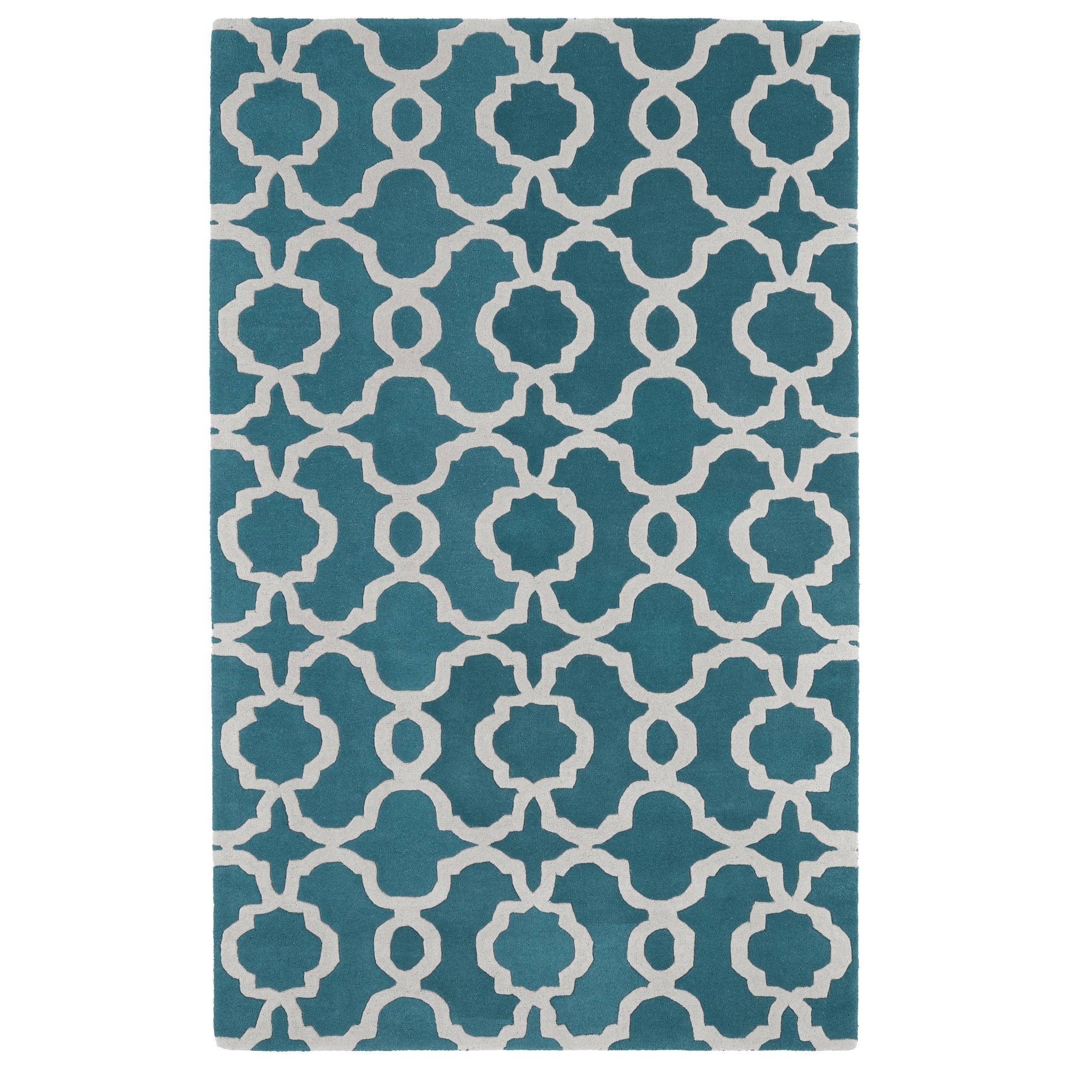 Hand tufted Cosmopolitan Trellis Teal/ Ivory Wool Rug (2 X 3)