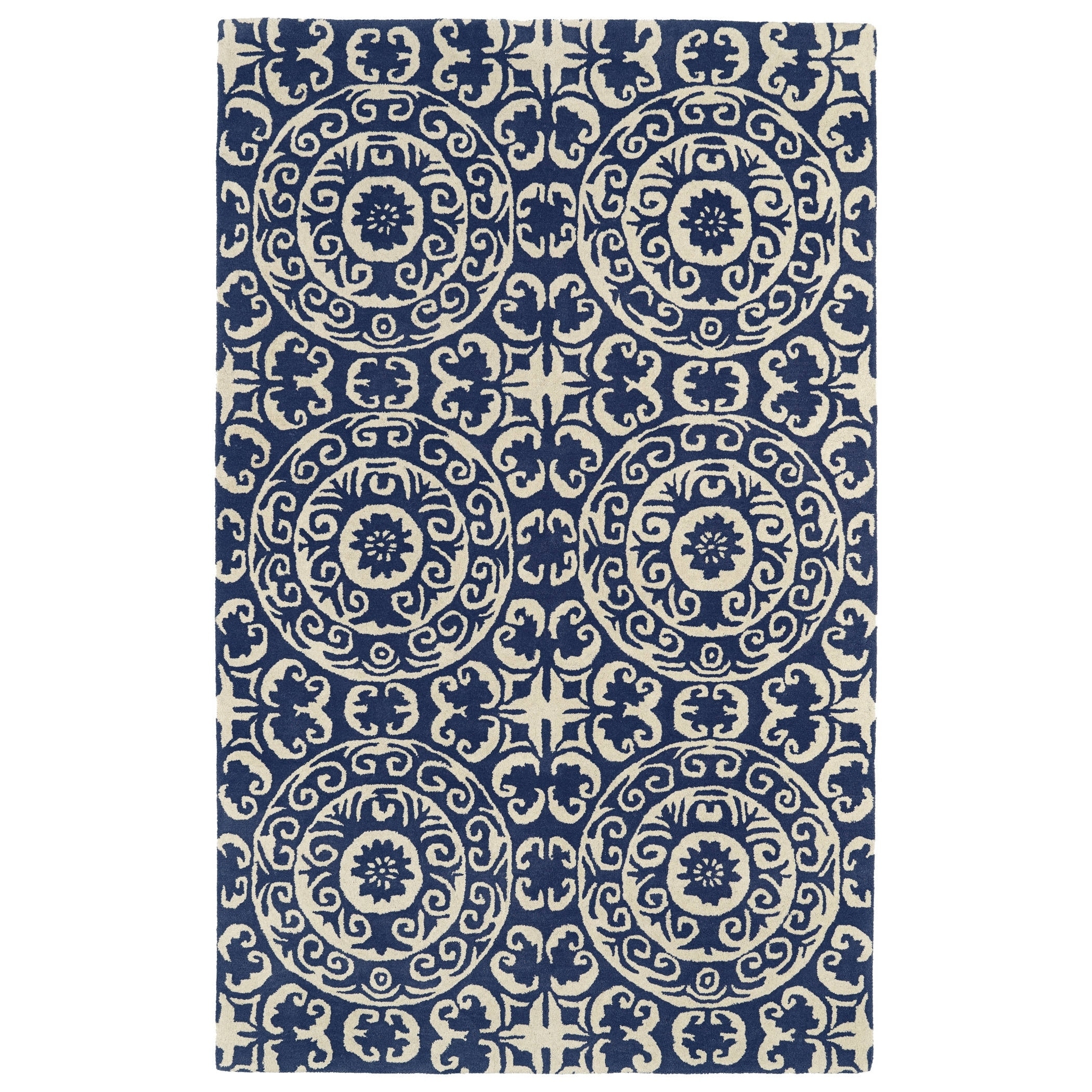 Hand tufted Runway Navy/ Ivory Suzani Wool Rug (2 X 3)