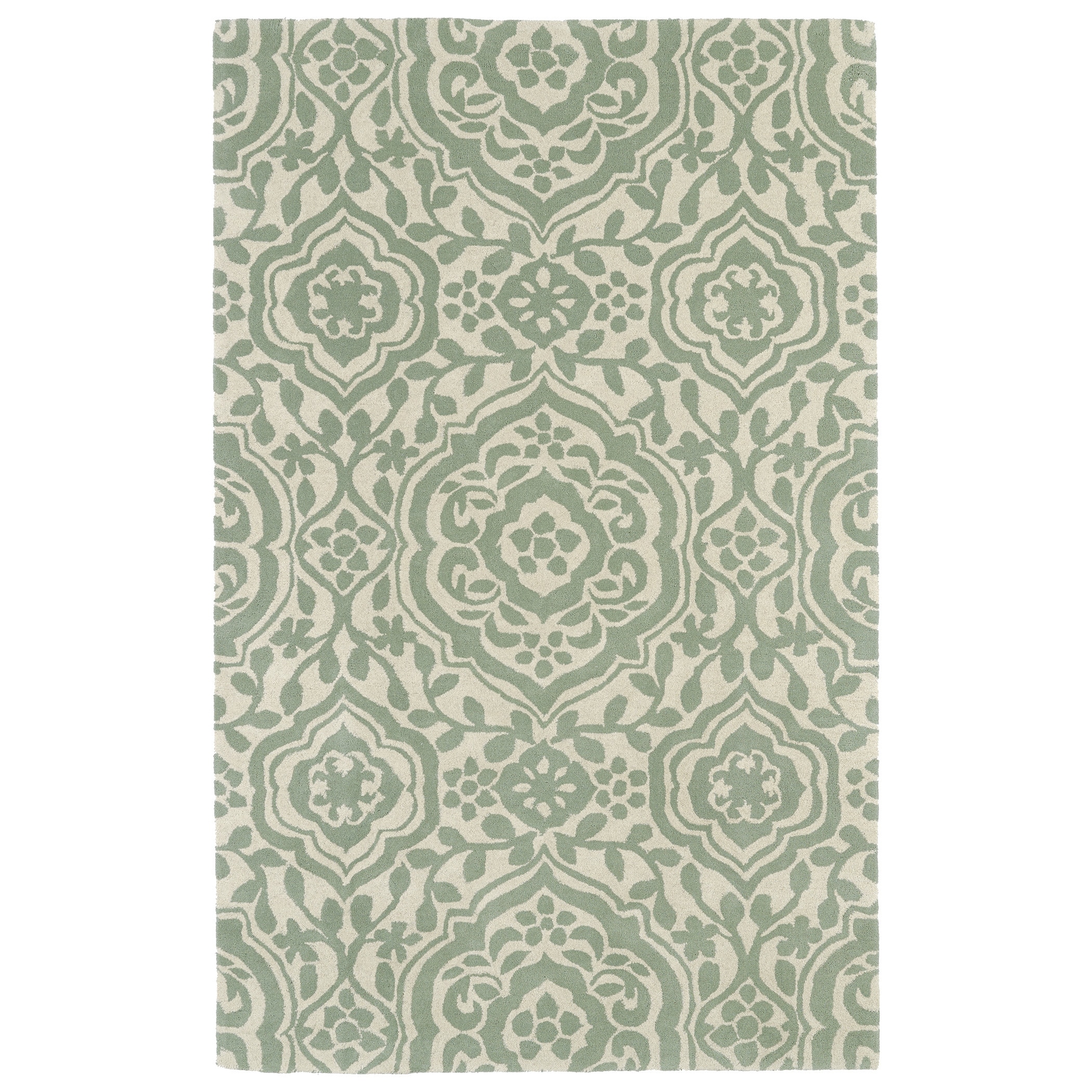 Hand tufted Runway Mint/ Ivory Damask Wool Rug (2 X 3)