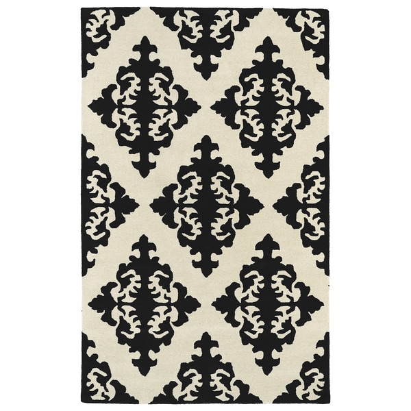 Hand tufted Runway Black/ Ivory Damask Wool Rug (2' x 3') Accent Rugs