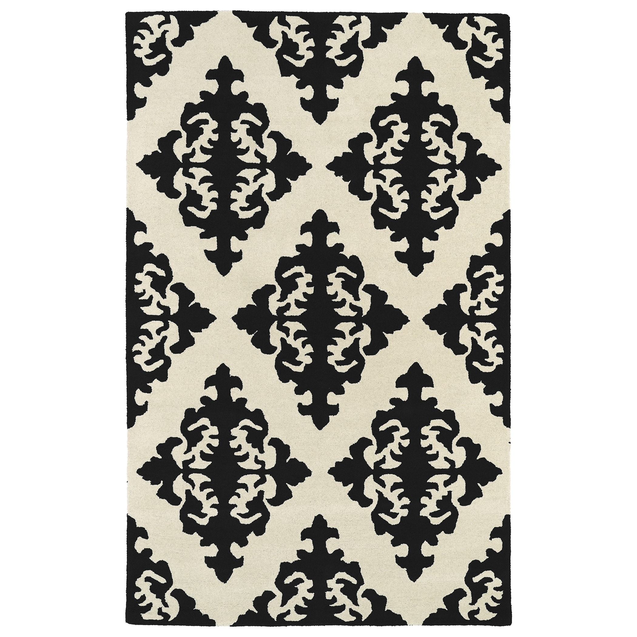 Hand tufted Runway Black/ Ivory Damask Wool Rug (2 X 3)