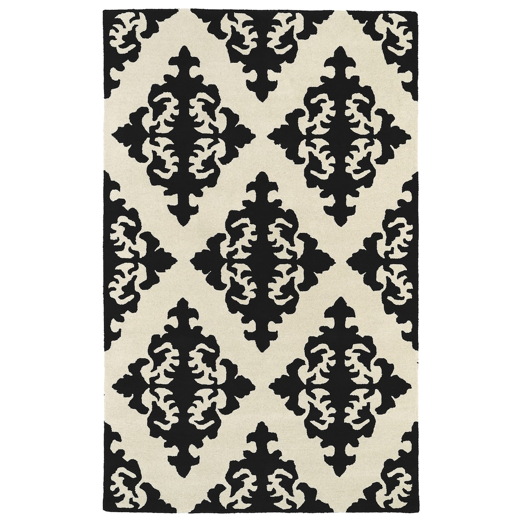 Hand-tufted Runway Black/ Ivory Damask Wool Rug (2' x 3') - 2' x 3'