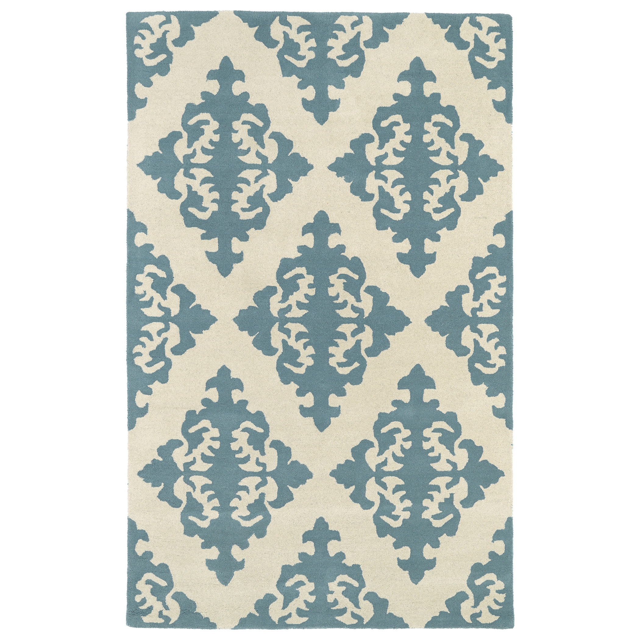 Hand tufted Runway Mint/ Ivory Damask Wool Rug (2 X 3)