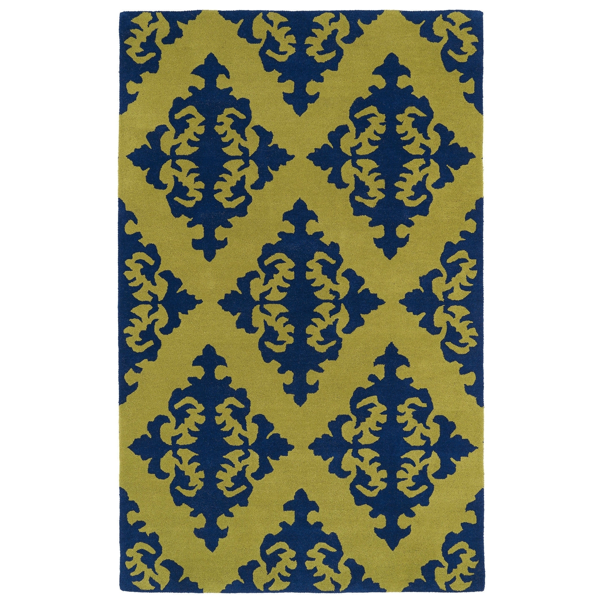 Hand tufted Runway Navy/ Gold Damask Wool Rug (5 X 79)