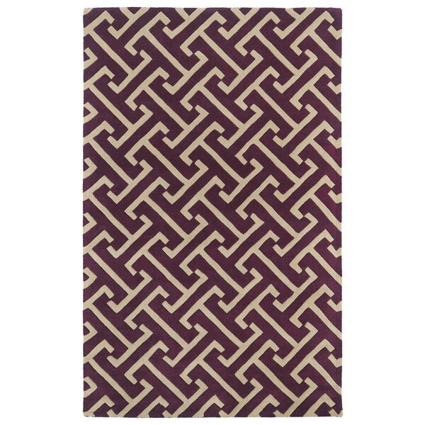 Hand-tufted Cosmopolitan Plum/ Beige Wool Rug - 5' x 7'9