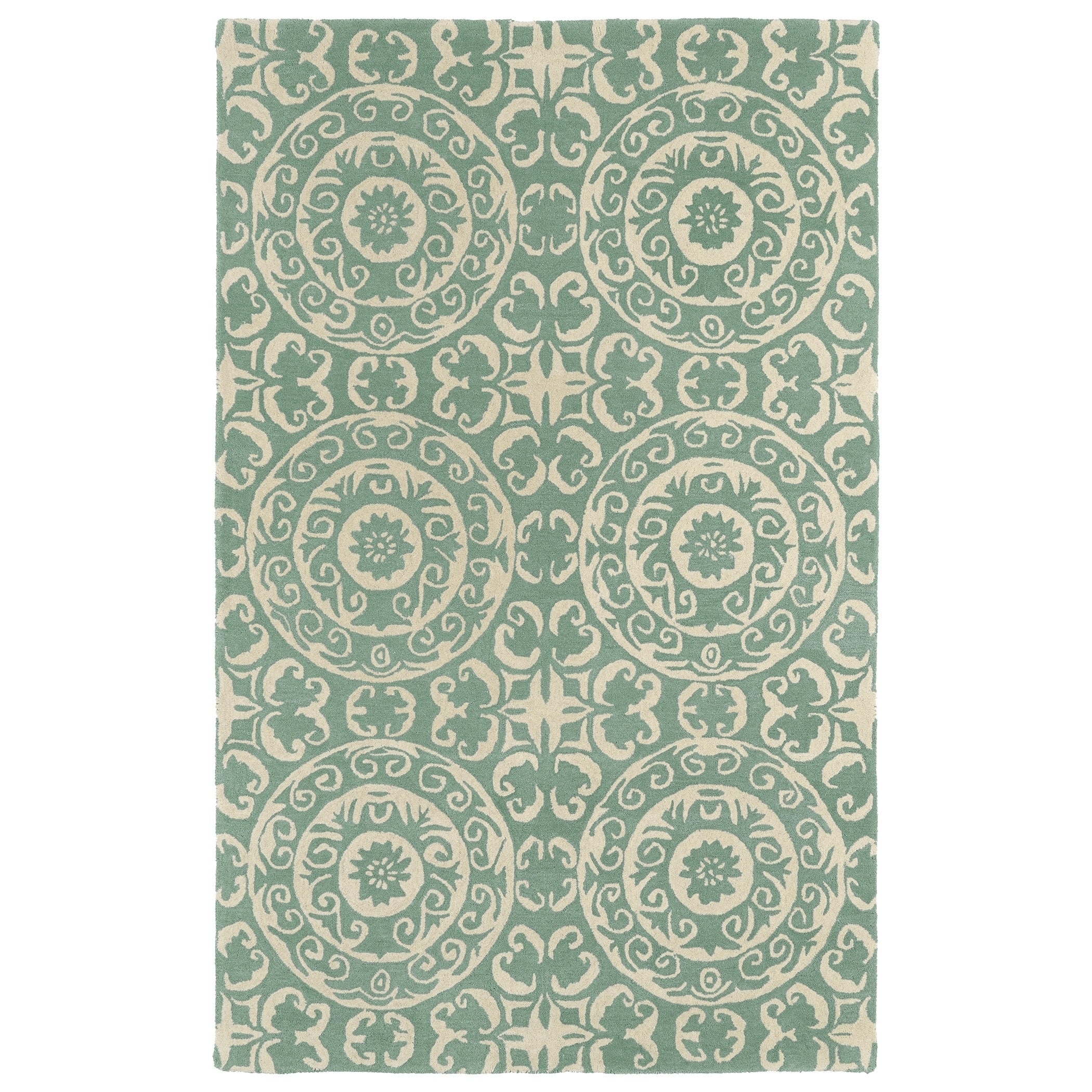 Hand tufted Runway Suzani Mint/ Ivory Wool Rug (5 X 79)