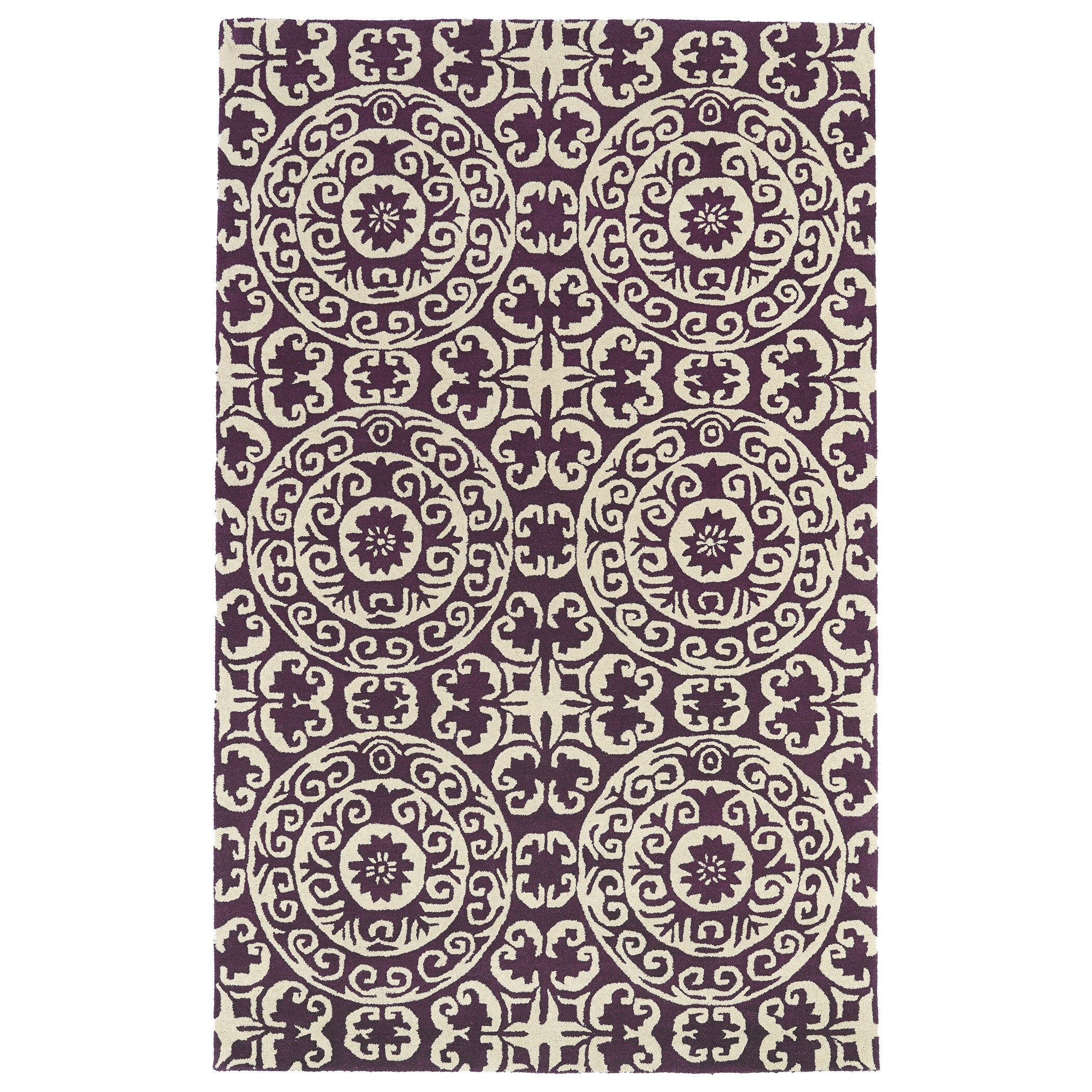 Hand tufted Runway Suzani Purple/ Ivory Wool Rug (5 X 79)