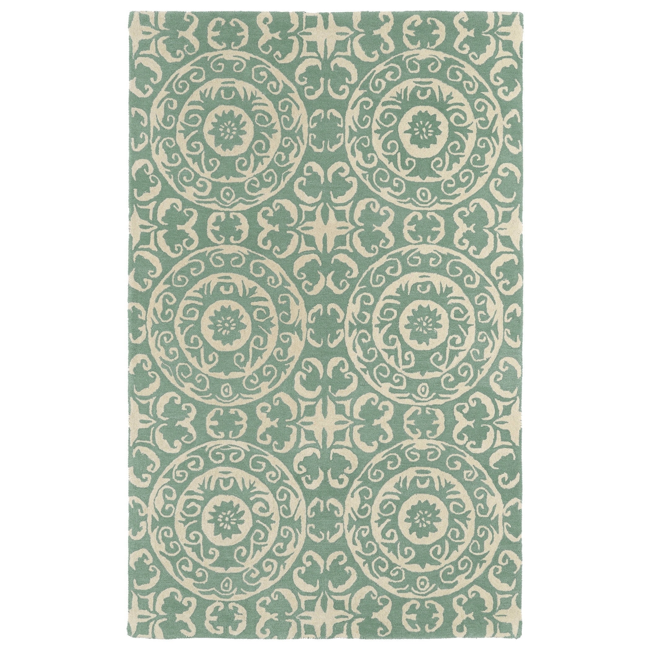 Hand tufted Runway Suzani Mint/ Ivory Wool Rug (3 X 5)