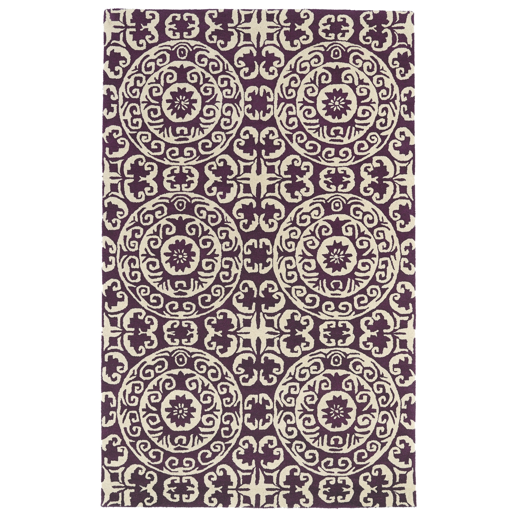 Hand tufted Runway Suzani Purple/ Ivory Wool Rug (3 X 5)