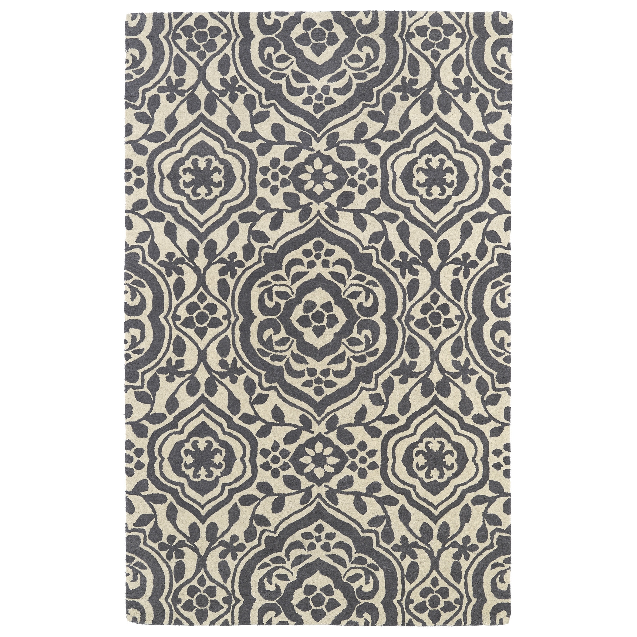 Hand tufted Runway Charcoal/ Ivory Damask Wool Rug (3 X 5)