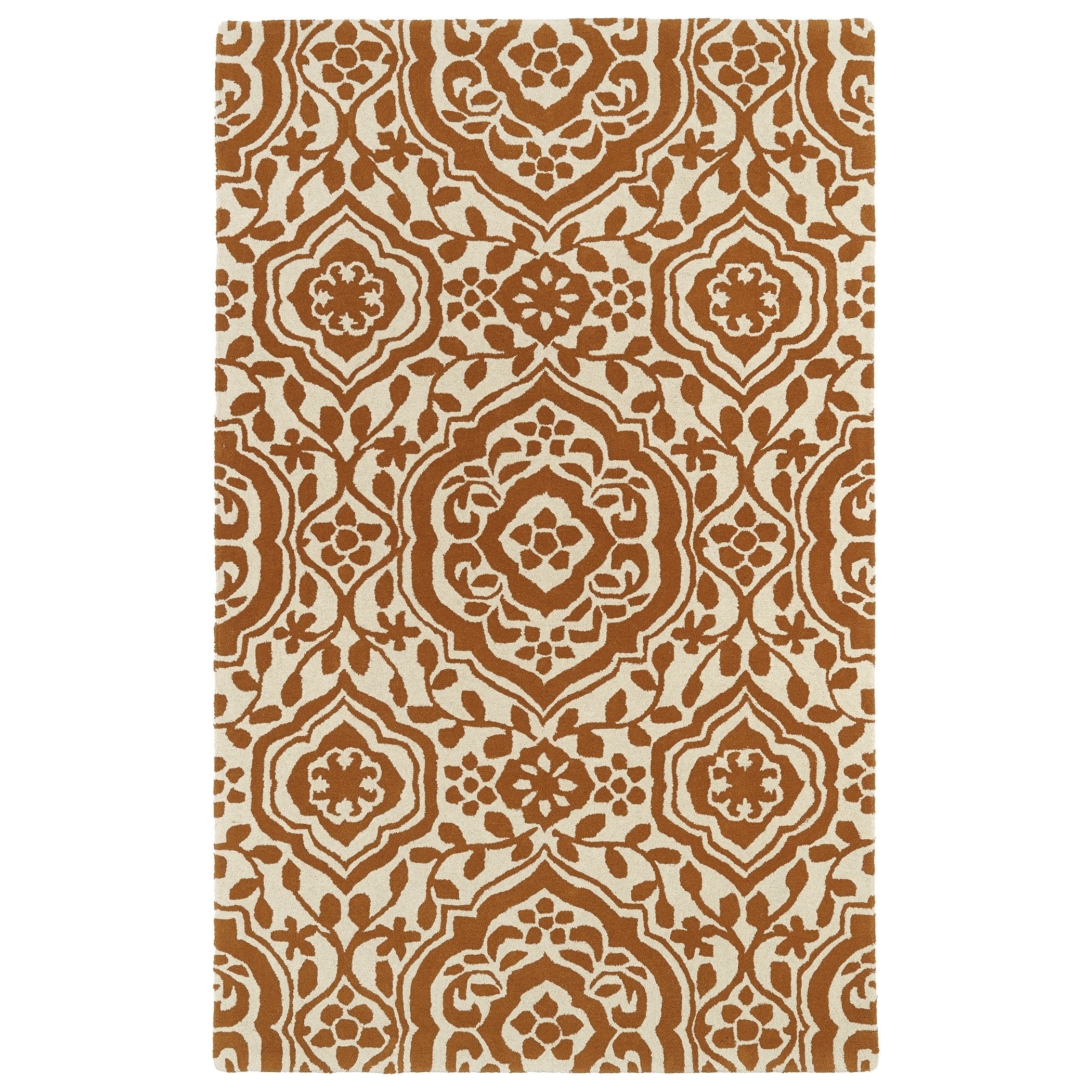 Hand tufted Runway Damask Pumpkin/ Ivory Wool Rug (3 X 5)