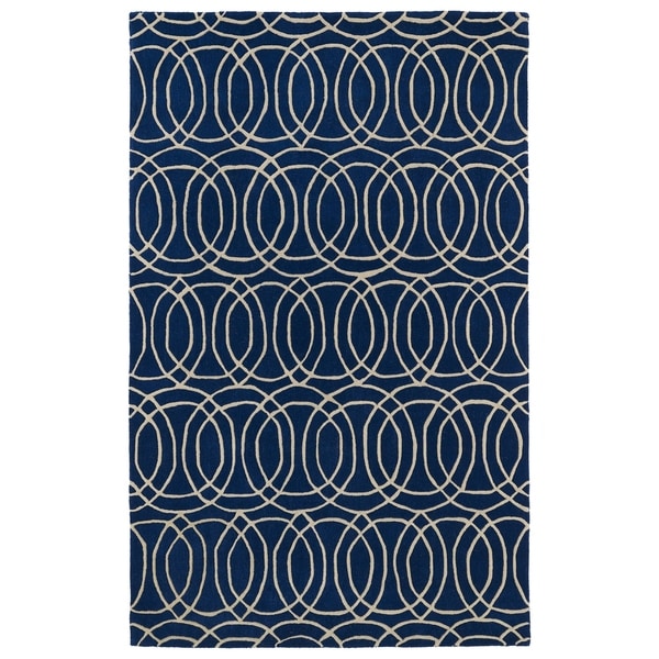 Hand-tufted Cosmopolitan Circles Navy/ Ivory Wool Rug (5' x 7'9) - 5' x 7'9"