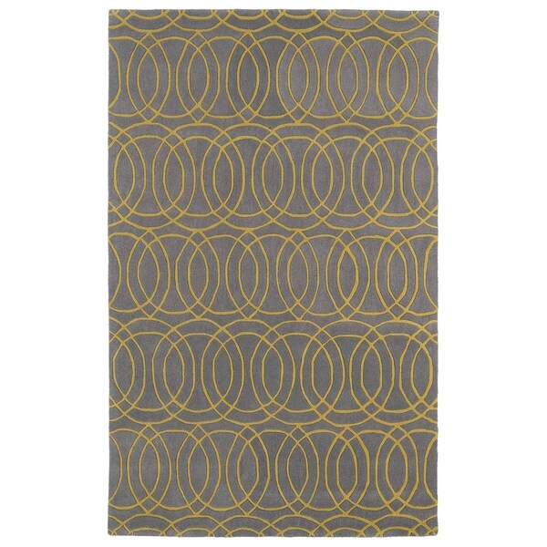 Hand-tufted Cosmopolitan Circles Yellow/ Light Brown Wool Rug - 5' x 7'9
