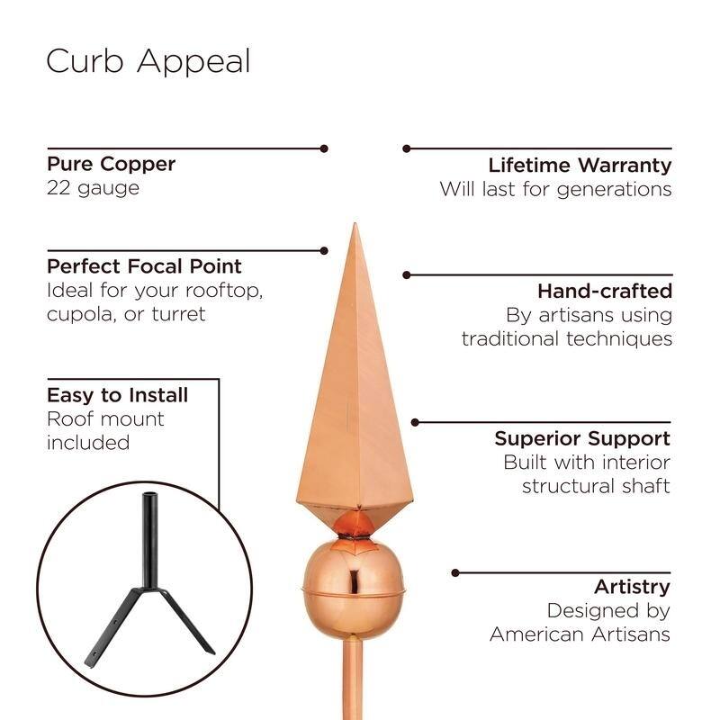 Lancelot Pure Copper Rooftop Finial with Roof Mount by Good Directions