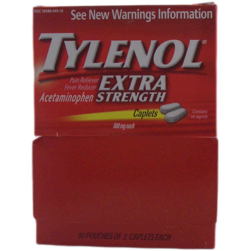 Tylenol Extra Strength Pain Reliever 2 caplet Pouches (pack Of 50)