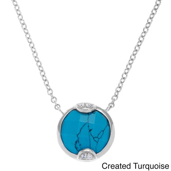 Sterling Silver Faceted Round Created Turquoise, Agate Necklace