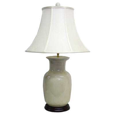 1-light Round Cream Crackle Porcelain Table Lamp