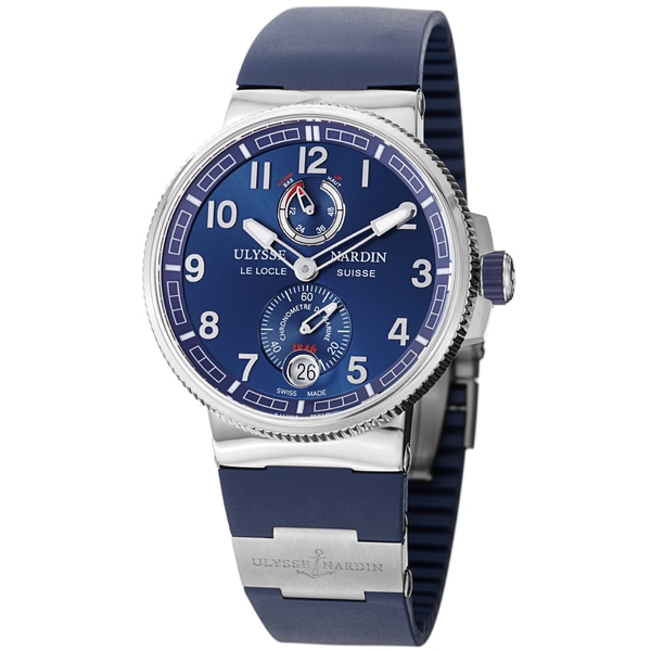 Ulysse Nardin Men's 1183 126 3/63 'MarineMaxiChrono' Blue Dial Blue Rubber Strap Watch Ulysse Nardin Men's Ulysse Nardin Watches