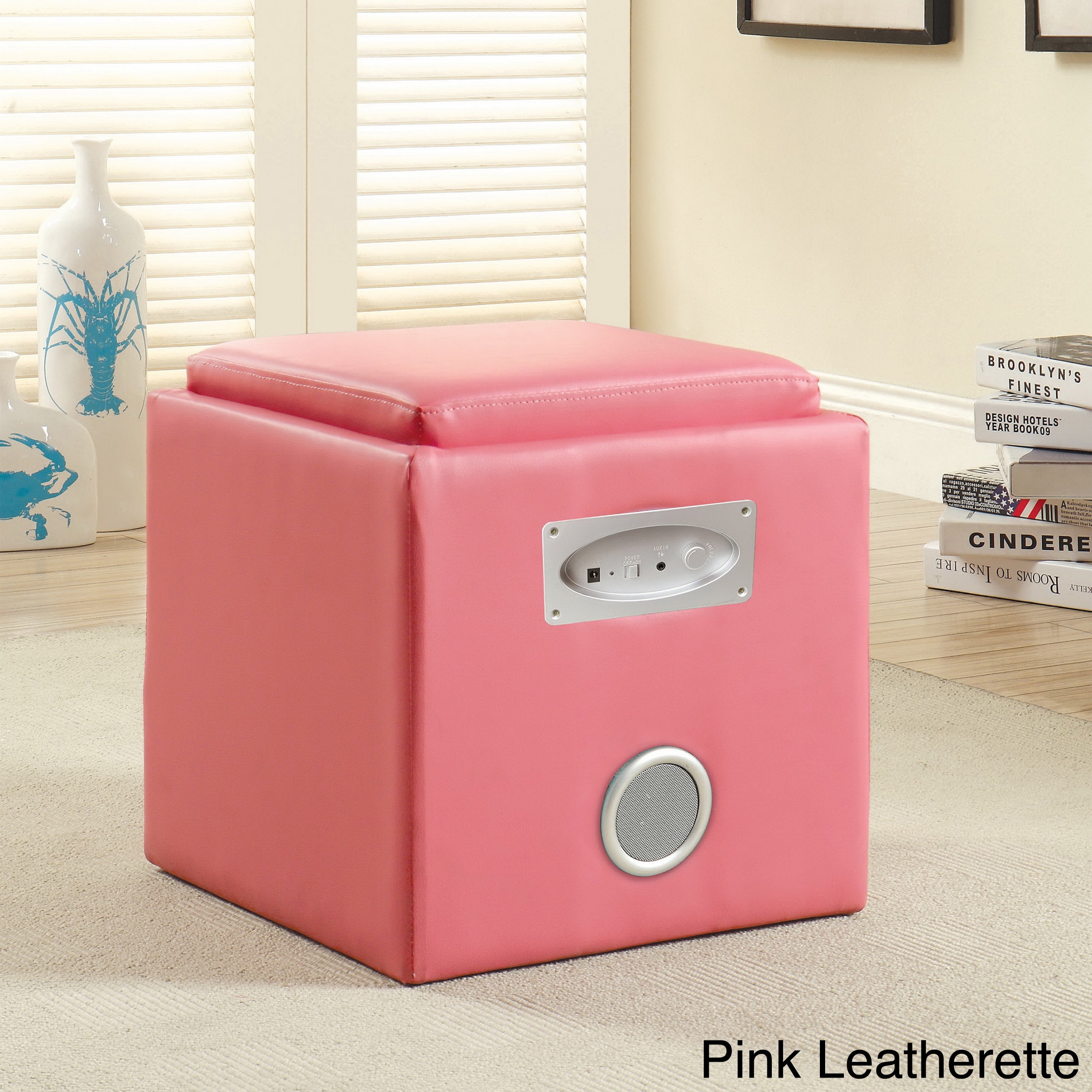 Furniture Of America Bluetooth Double speaker Storage Ottoman