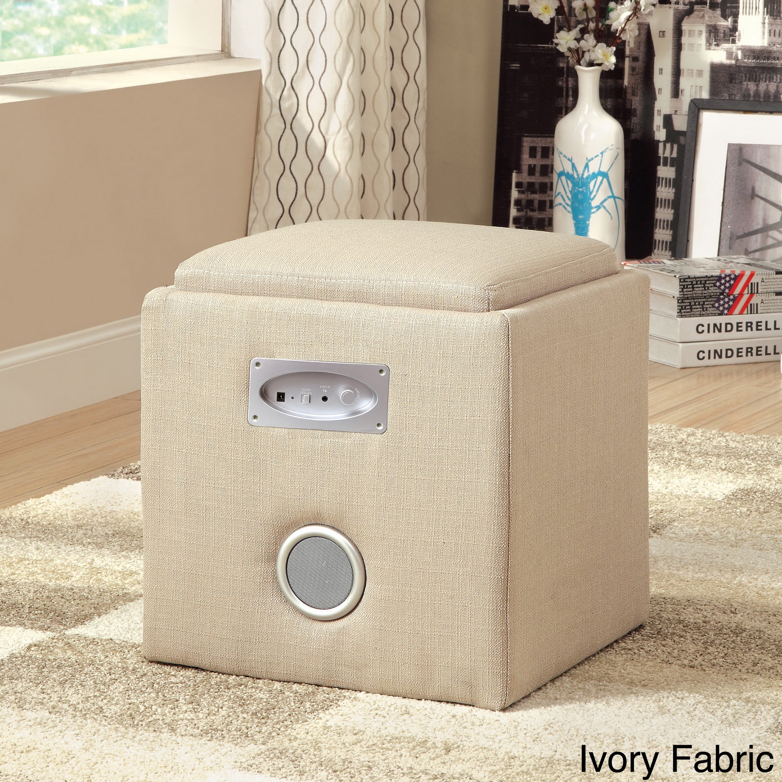 Furniture Of America Bluetooth Double speaker Storage Ottoman