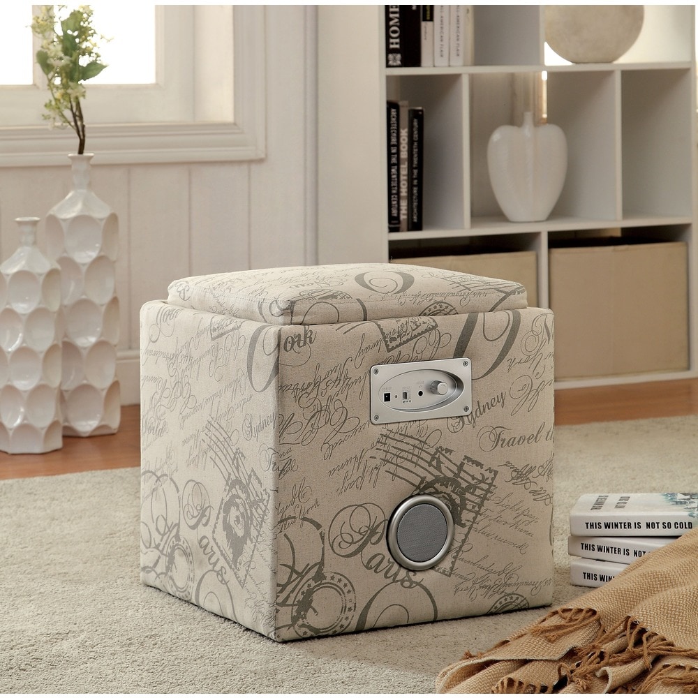 Furniture of America Cavelli Contemporary Fabric Built-in Speaker & Hidden Storage Ottoman