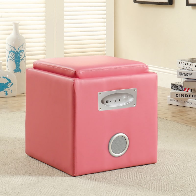 Cavelli Contemporary Fabric Built-in Speaker & Hidden Storage Ottoman by Furniture of America