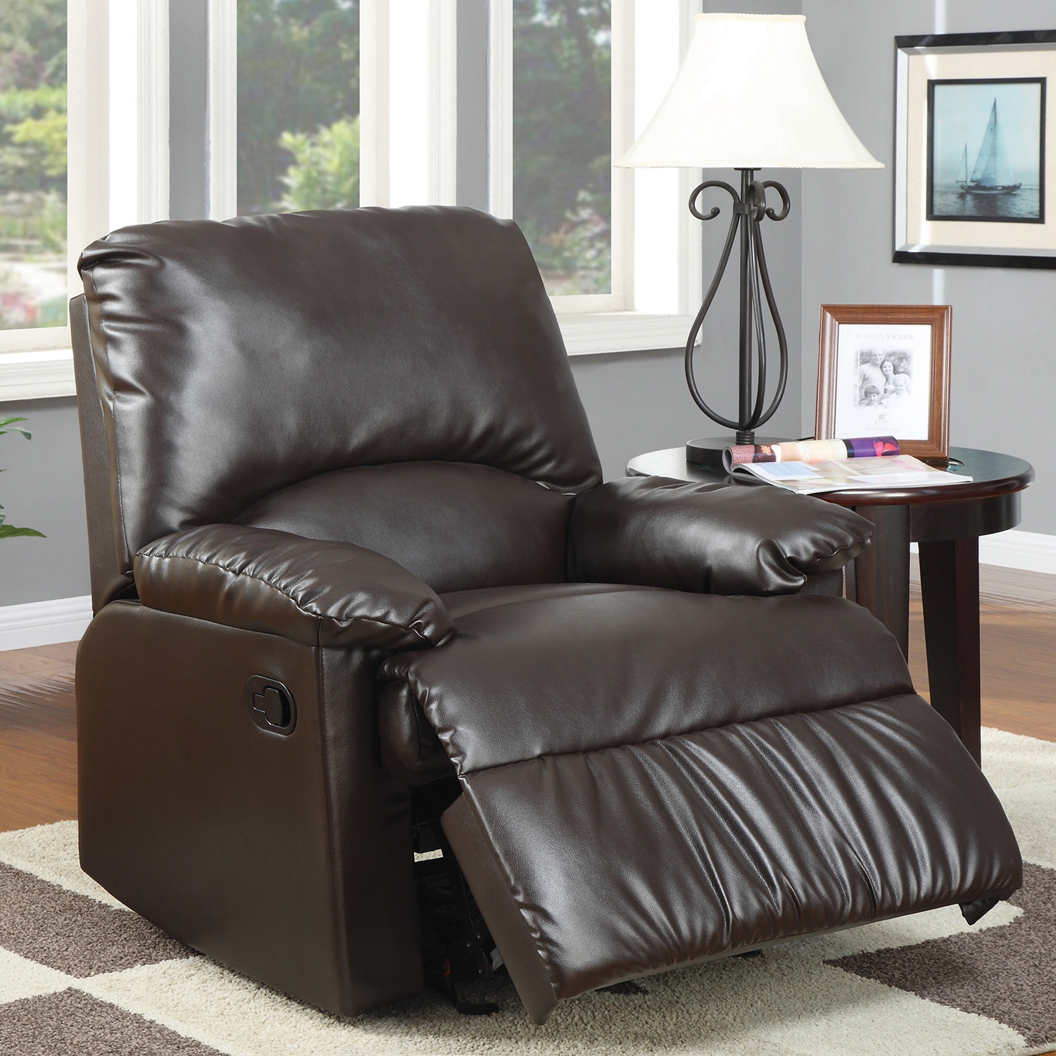 Brown Split back Vinyl Upholstered Glider Recliner