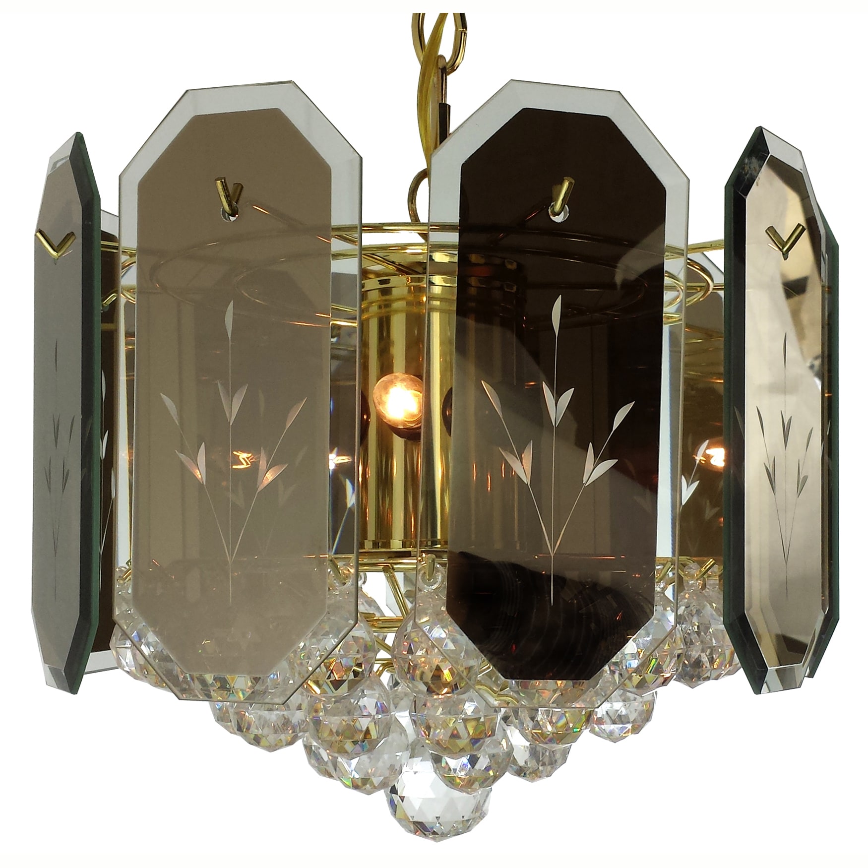 6 light Reflex Panels/ Gems Polished Brass Chandelier