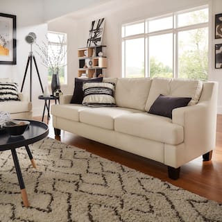 White Sofas Couches Online At Our Best Living Elston Linen Tufted Sloped Track Sofa Inspire Q Modern