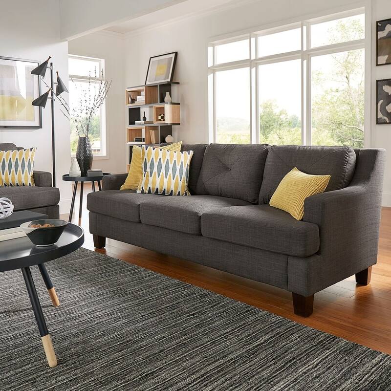 Elston Tufted Linen Track Sofa by iNSPIRE Q Modern - Dark Grey