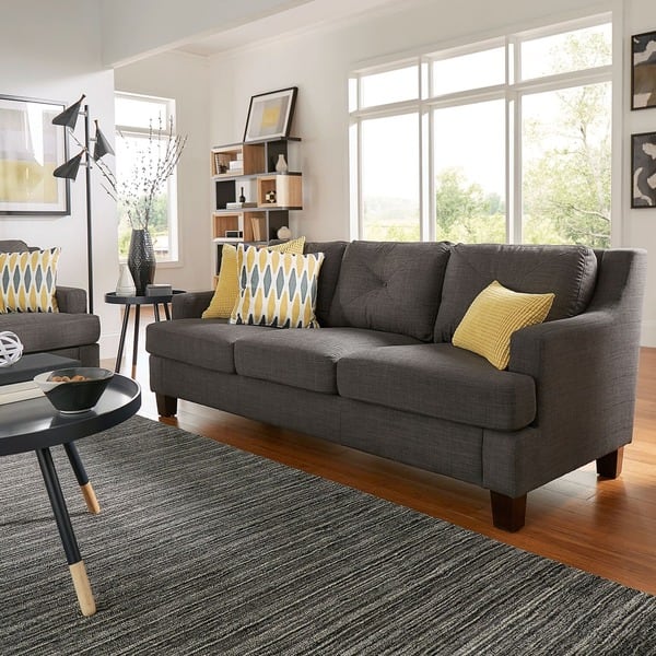 slide 8 of 7, Elston Tufted Linen Track Sofa iNSPIRE Q Modern Dark Grey