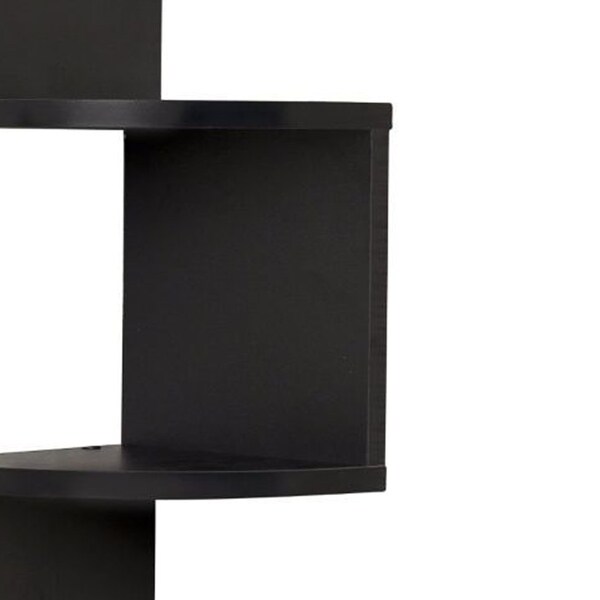 DanyaB Large Walnut Veneer Corner Zig Zag Wall Shelf