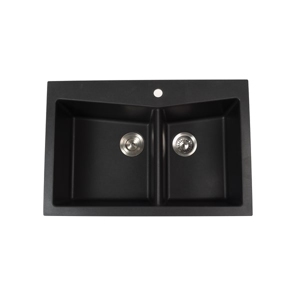 Kraus 33 1/2 inch Dual Mount 60/40 Double Bowl Black Onyx Granite Kitchen Sink Kraus Kitchen Sinks