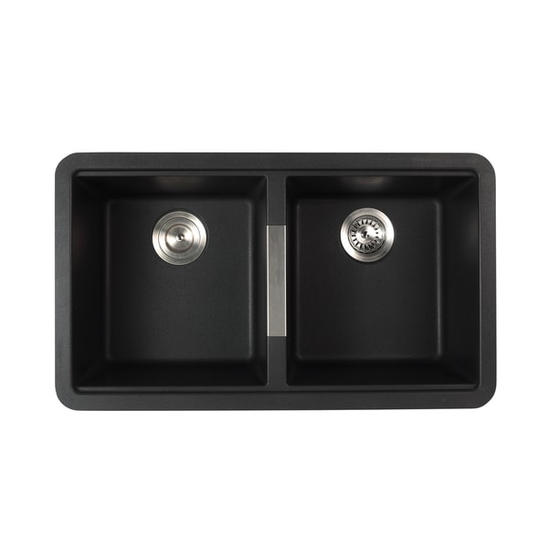 Kraus 33 inch Undermount 50/50 Double Bowl Black Onyx Granite Kitchen Sink Kraus Kitchen Sinks