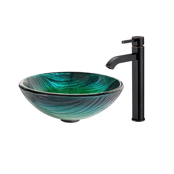 slide 2 of 10, Kraus Glass Vessel Sink, Bathroom Faucet, Pop Up Drain, Mounting Ring Oil Rubbed Bronze