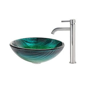Kraus Glass Vessel Sink, Bathroom Faucet, Pop Up Drain, Mounting Ring