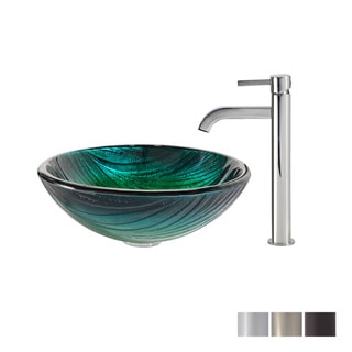 Glass Vessel Sink in Green with Ramus Faucet