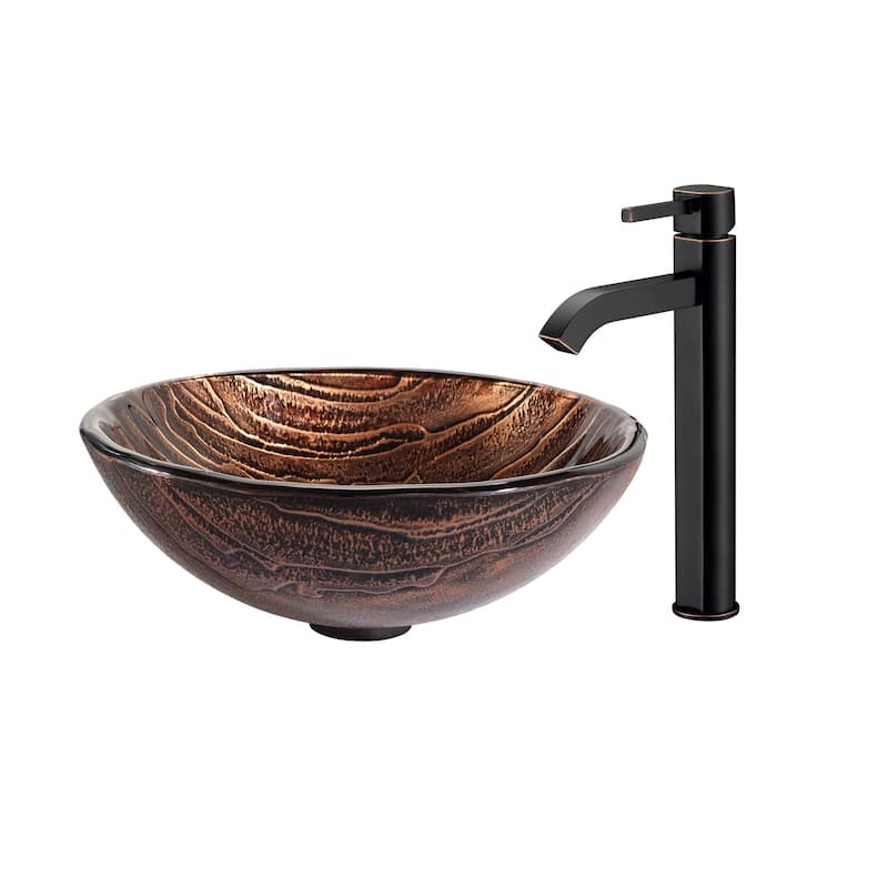 Kraus Glass Vessel Sink, Bathroom Faucet, Pop Up Drain, Mounting Ring - Oil Rubbed Bronze