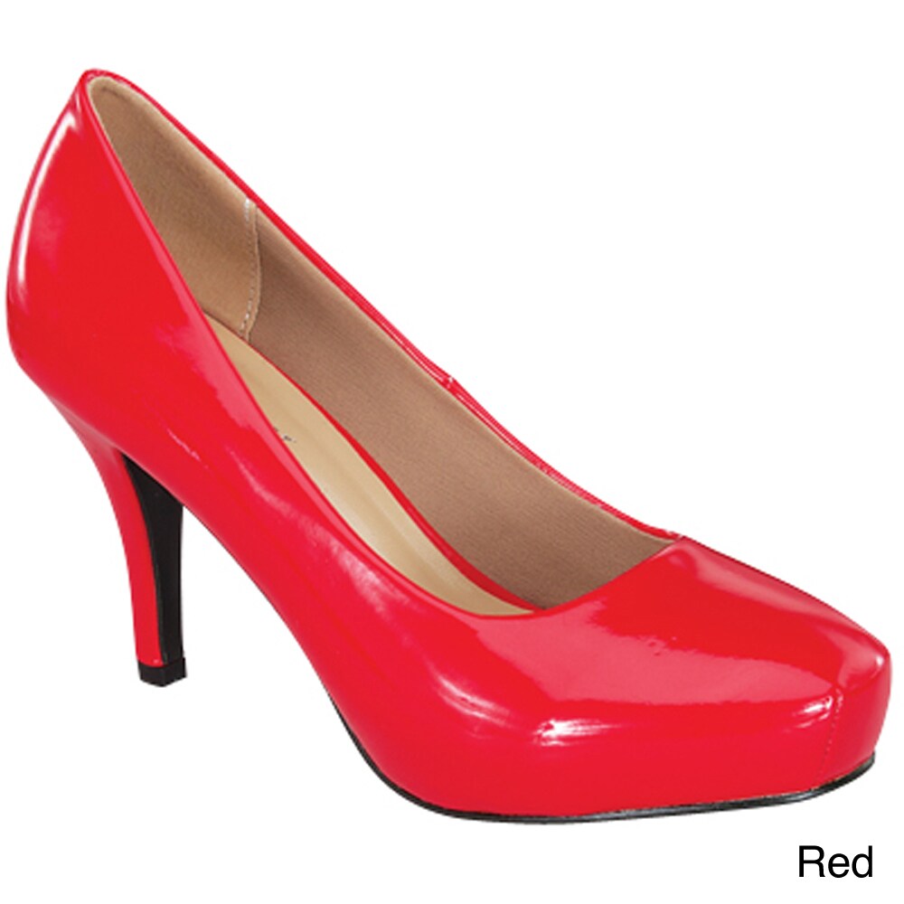 red patent mid heel shoes