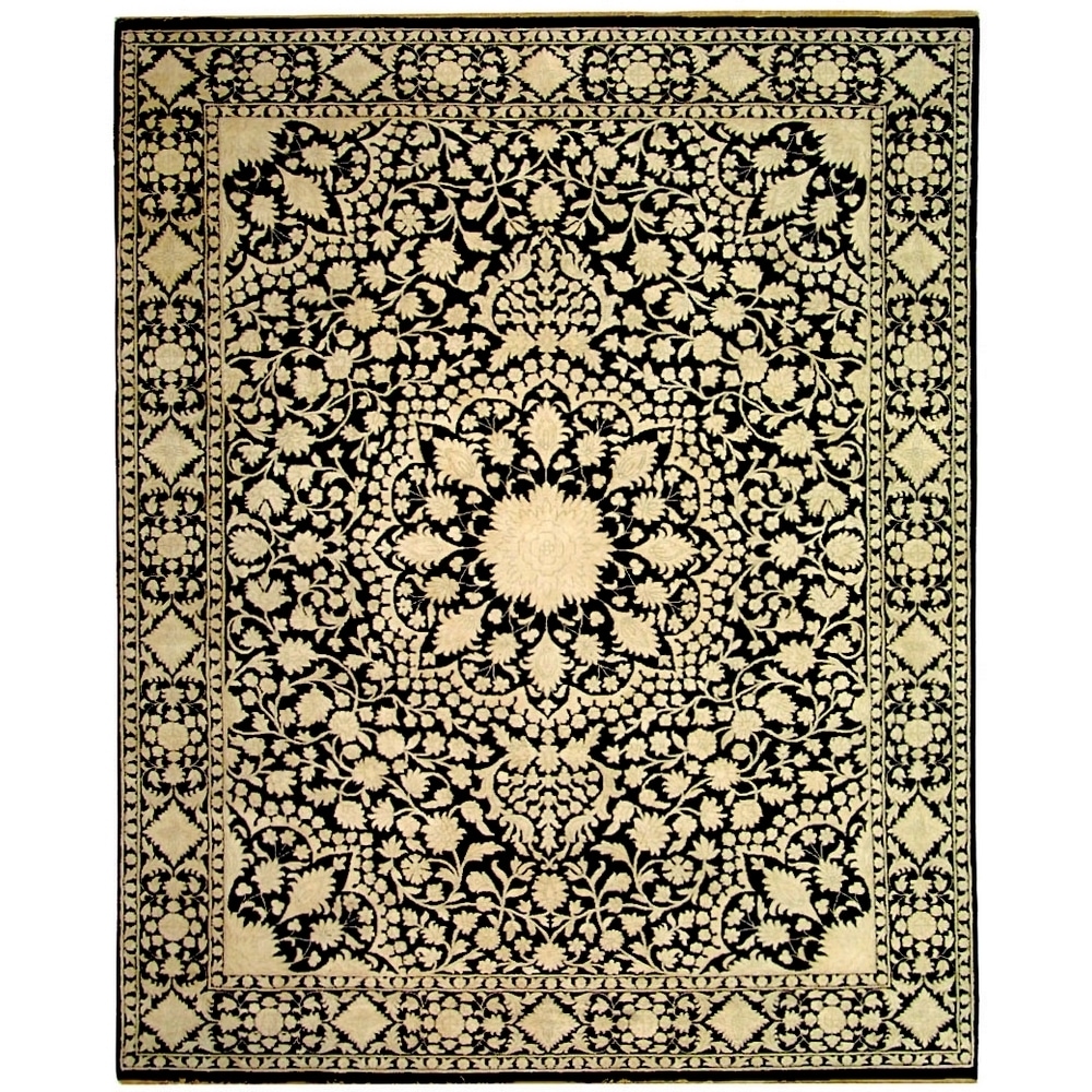 Safavieh Hand knotted Ganges River Black/ Ivory Wool Rug (6 X 9)