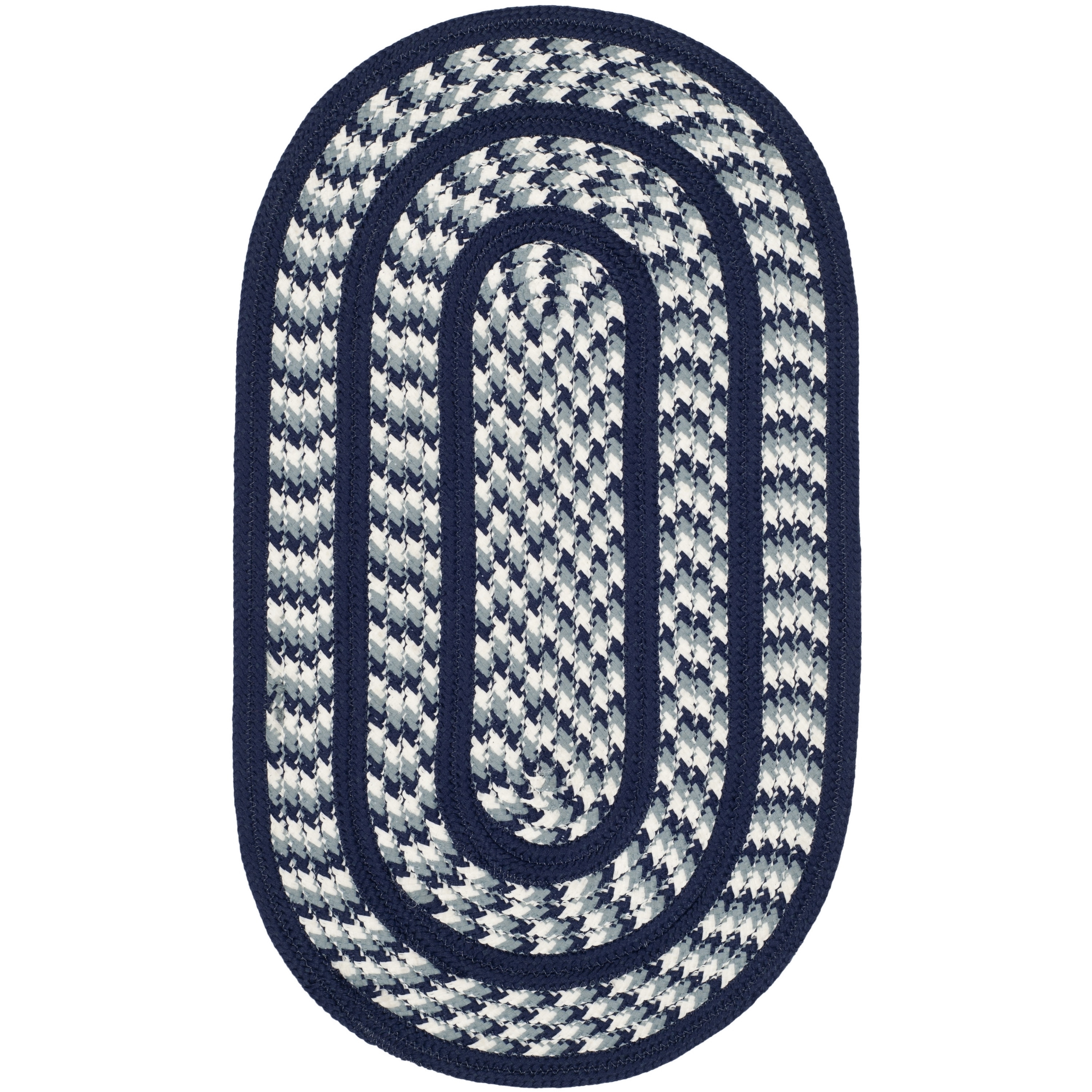 Safavieh Hand woven Braided Ivory/ Navy Rug (3 X 5 Oval)