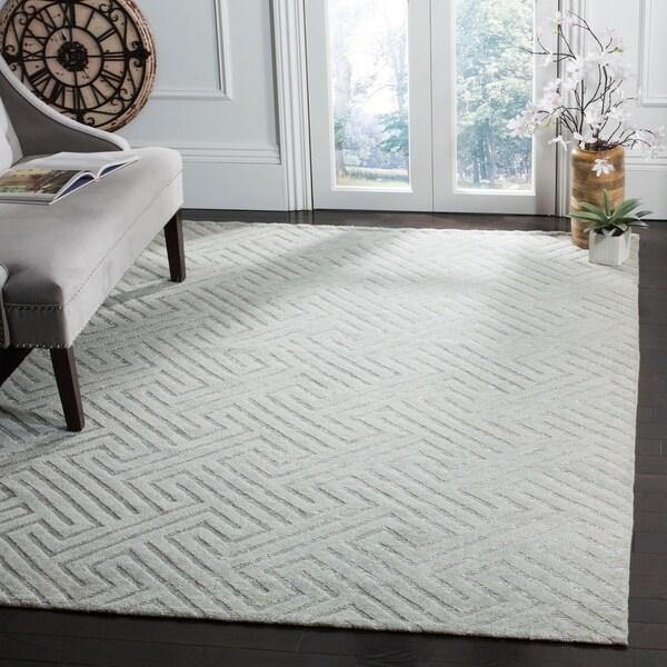 Safavieh Hand-knotted Santa Fe Geometric Light Grey/ Silver Wool Rug - 8' x 10'