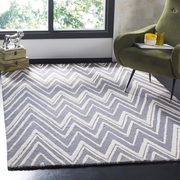 Safavieh Handmade Moroccan Cambridge Dark Grey/ Ivory Wool Rug - 10' x 14'