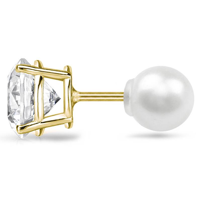 Auriya 14k Gold 1/2ct TDW Reversible Diamond Stud Pearl Earrings